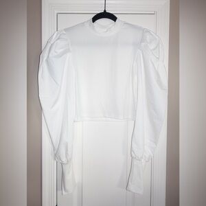 SHEIN white ribbed knit top with oversized puff sleeves